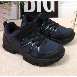Zapatos de trekking para niños impermeables con velcro azul marino American Club negro 3