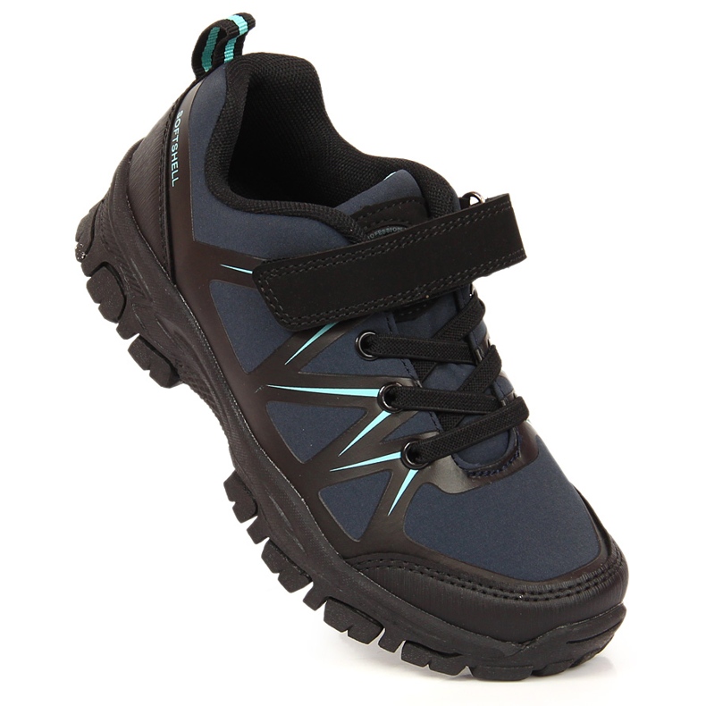 Zapatos de trekking para niños impermeables con velcro azul marino American Club negro 1