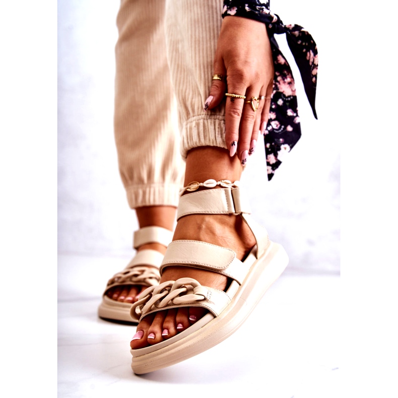 Sandalias Piel Con Cadena La.Fi Beige Alissia 1