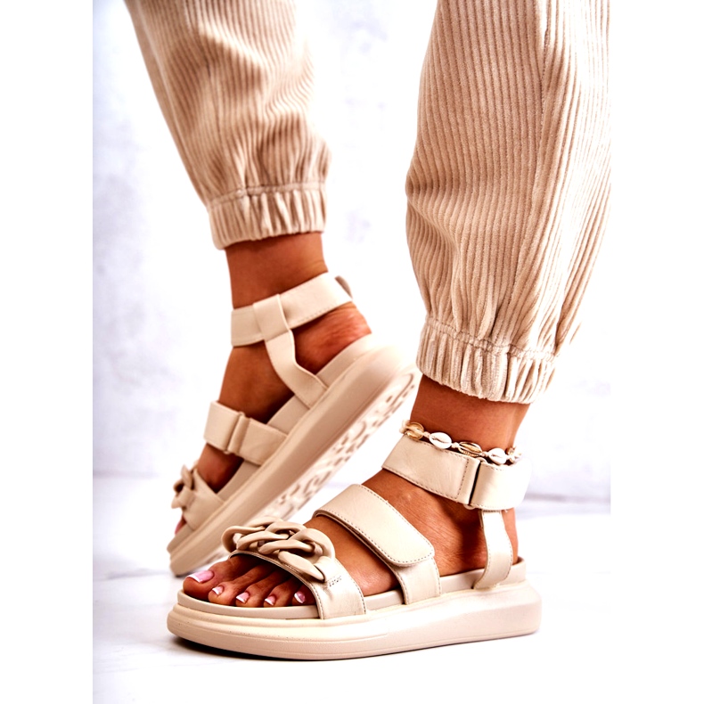 Sandalias Piel Con Cadena La.Fi Beige Alissia 4