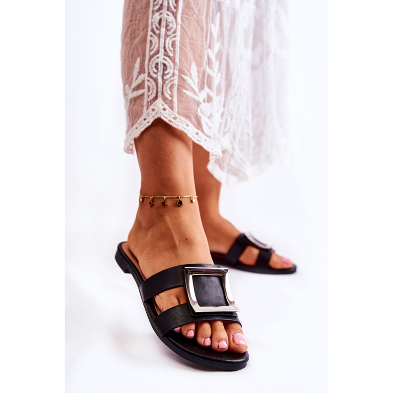 PG1 Babuchas De Mujer De Piel Con Adorno Roysa Negro 1