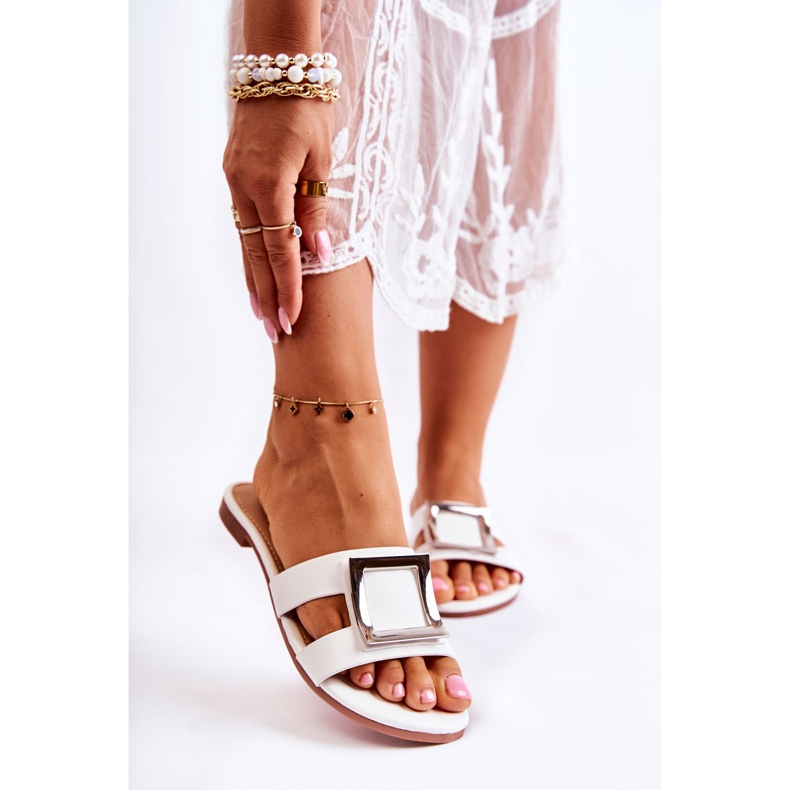 PG1 Babuchas De Mujer De Piel Con Adorno Roysa Blanco 1