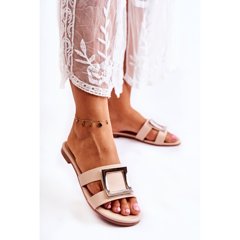 PG1 Pantuflas De Mujer De Piel Con Adorno Roys Nude beige 1