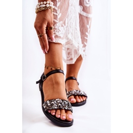 Sandalias Mujer Clásicas Con Adornos Negro Florella plata 1