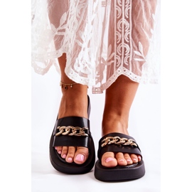 S.Barski Pantuflas Megosa Negras De Moda Con Cadena negro 3