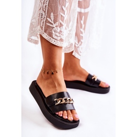 S.Barski Pantuflas Megosa Negras De Moda Con Cadena negro 4