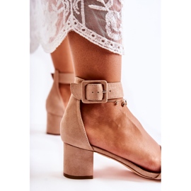 S.Barski Sandalias de tacón bajo de ante beige Graciell marrón 3