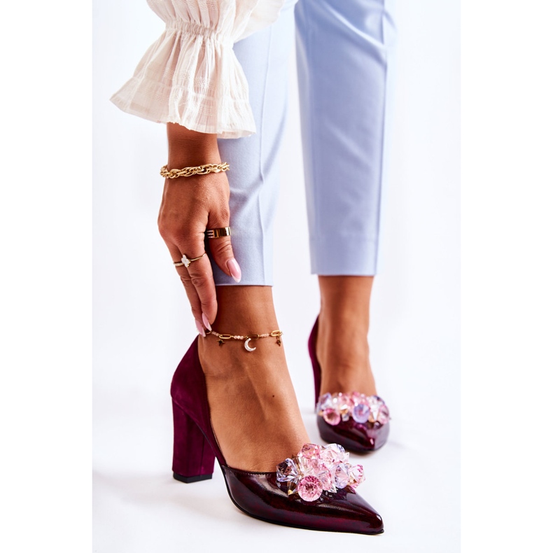 PA2 Zapatos de tacón de cuero de moda con adornos de Louna granate rojo 1