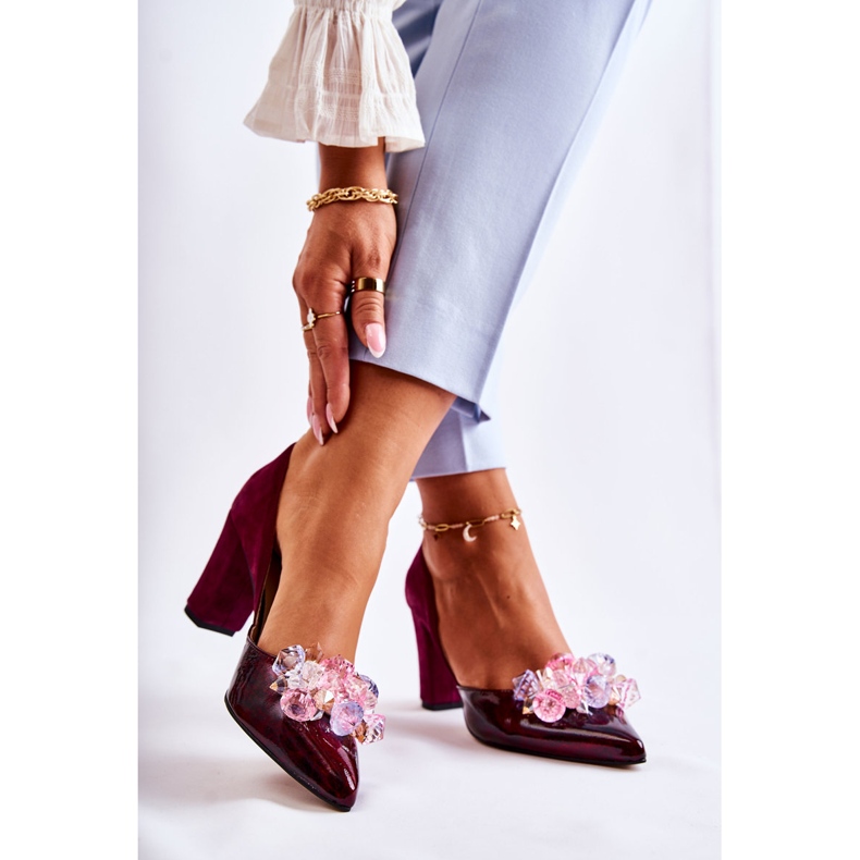 PA2 Zapatos de tacón de cuero de moda con adornos de Louna granate rojo 2