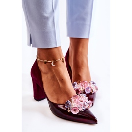 PA2 Zapatos de tacón de cuero de moda con adornos de Louna granate rojo 4