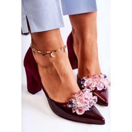 PA2 Zapatos de tacón de cuero de moda con adornos de Louna granate rojo 5