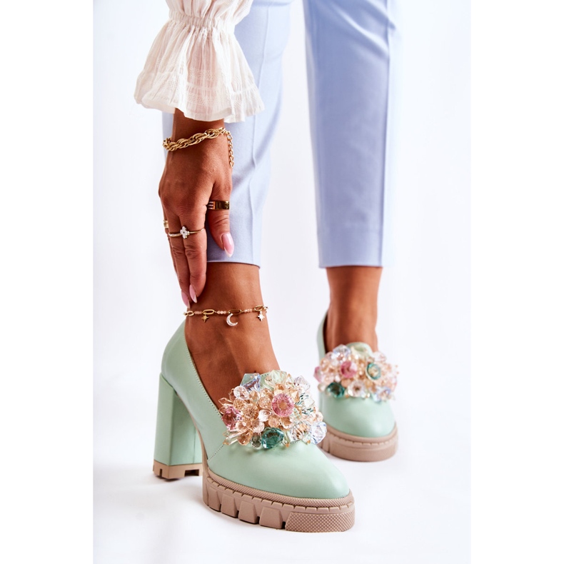 PA2 Zapatos De Salón Elegantes Con Adorno Caterine Verde Liso 1