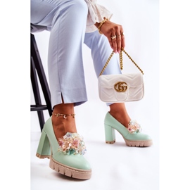 PA2 Zapatos De Salón Elegantes Con Adorno Caterine Verde Liso 5