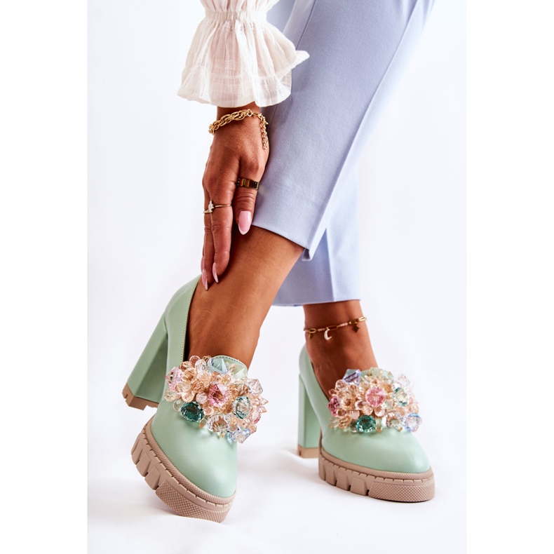 PA2 Zapatos De Salón Elegantes Con Adorno Caterine Verde Liso 2