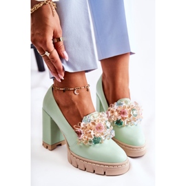 PA2 Zapatos De Salón Elegantes Con Adorno Caterine Verde Liso 4