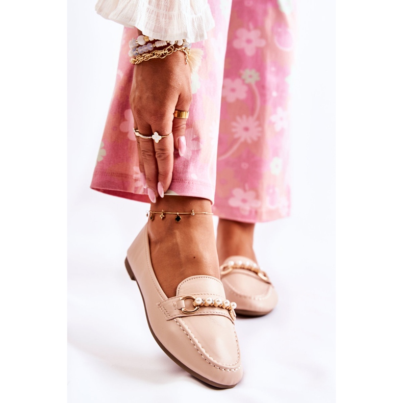 PG1 Mocasines Mujer Con Perlas Decorativas Beige Sergia 1