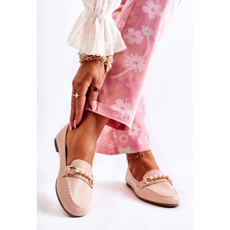 PG1 Mocasines Mujer Con Perlas Decorativas Beige Sergia 2