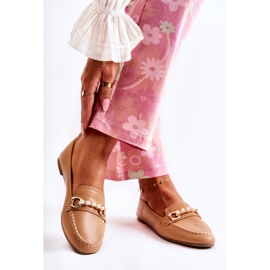 PG1 Mocasines de mujer marrones con perlas decorativas de Sergia marrón 2