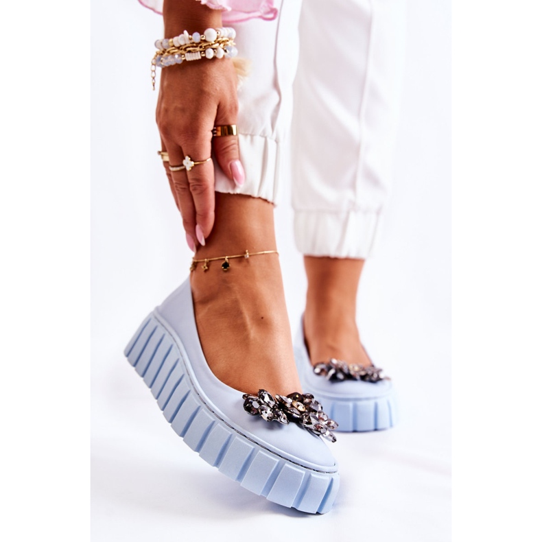 PA2 Bailarinas De Cuero En La Plataforma Con Adorno Ladette Azul 2