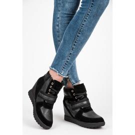 J. Star Zapatos de cuña con cordones negro 4