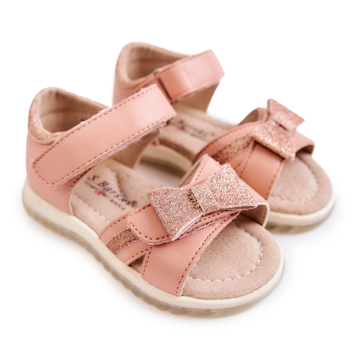 S.Barski Sandalias Infantiles De Piel Con Velcro Rosa Lolly 1
