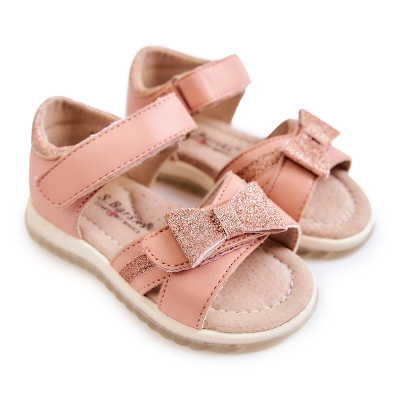 S.Barski Sandalias Infantiles De Piel Con Velcro Rosa Lolly 3