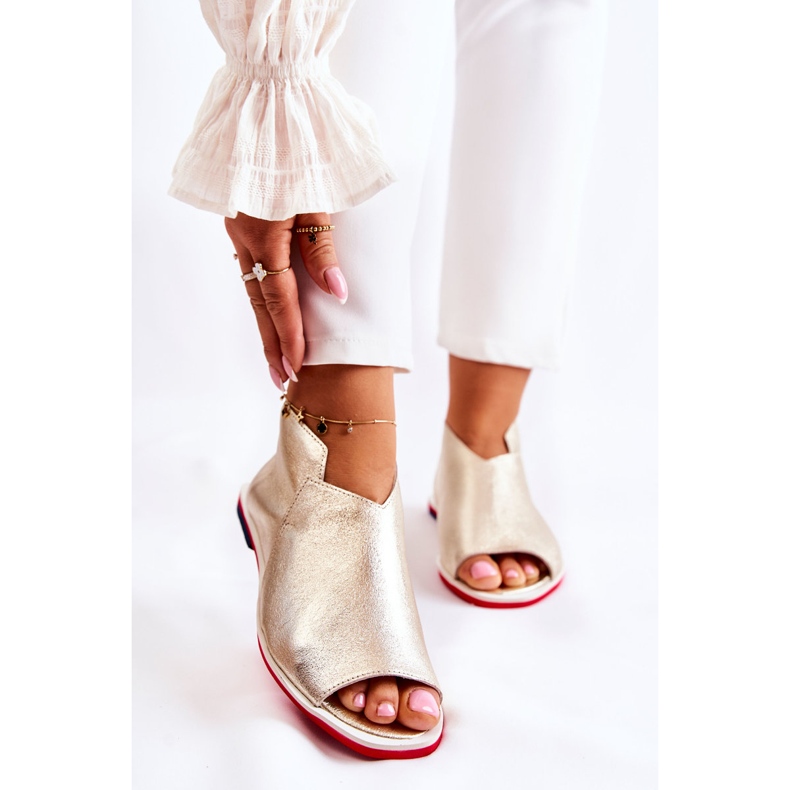 Nicole Sandalias De Cuero En Un Deslizador De Clorie Dorado 1