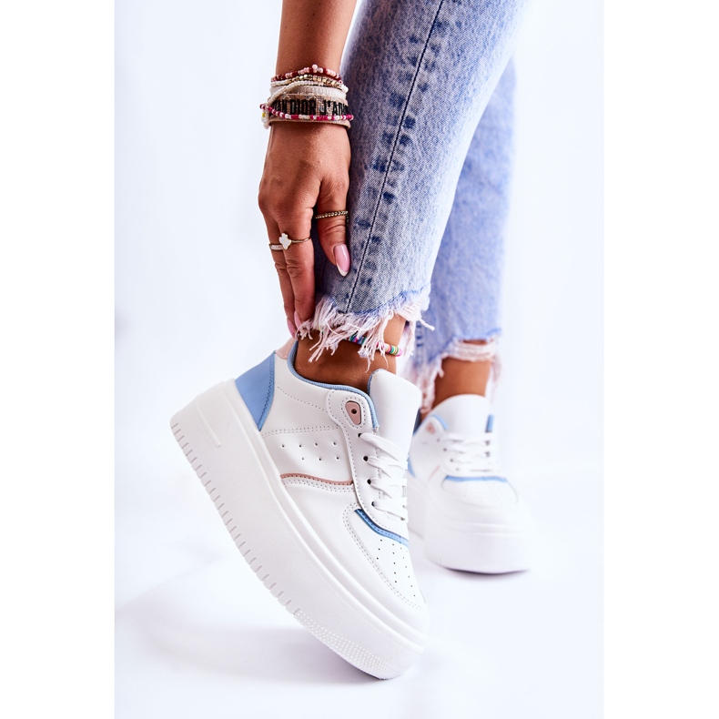 PS1 Deportivas Mujer Atadas Deportivas Blancas y Azules Manila blanco 1