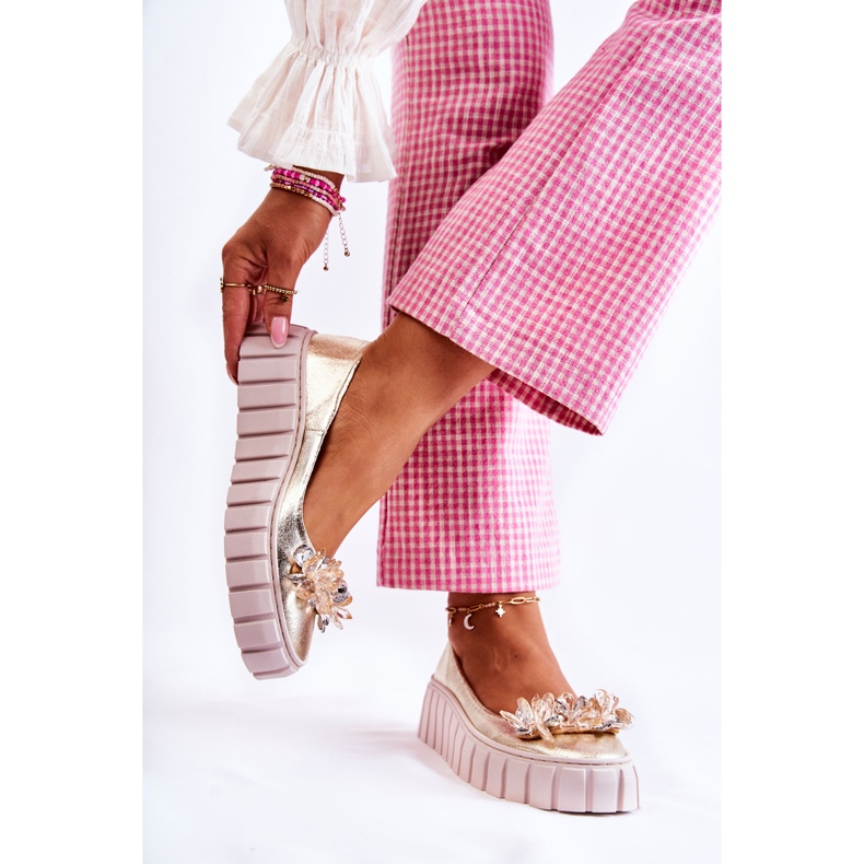 PA2 Bailarinas De Piel Sobre Plataforma Adorno Ladette Dorado 2