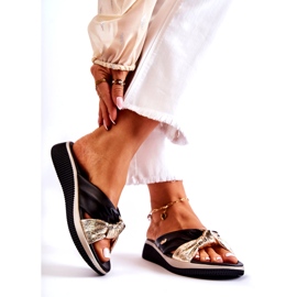 PE1 Pantuflas Mujer Piel Cómodas Neyla Negra y Dorada negro dorado 2