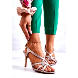 Sandalias Piel Tacones Altos Laura Messi 2002 Beige y Oro 1
