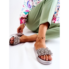 PG1 Pantuflas De Mujer En La Plataforma Con Adornos De Almina Plateada 2