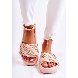 PS1 Pantuflas De Mujer De Piel Con Cadena Rosa Soline 1