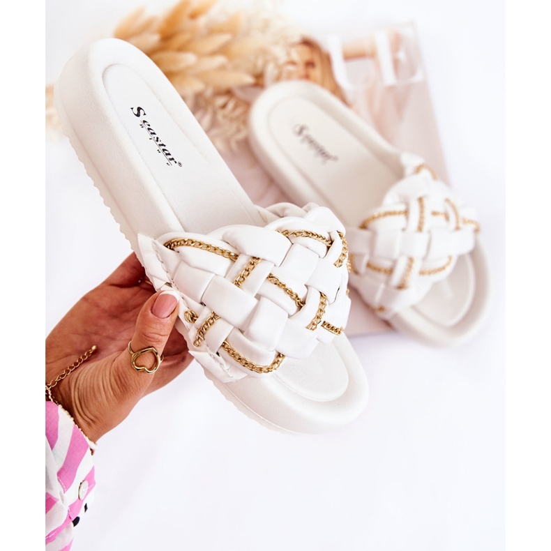 PS1 Babuchas De Mujer De Piel Con Cadena Blanco Soline 2 PS1 Babuchas De Mujer De Piel Con Cadena Blanco Soline 2