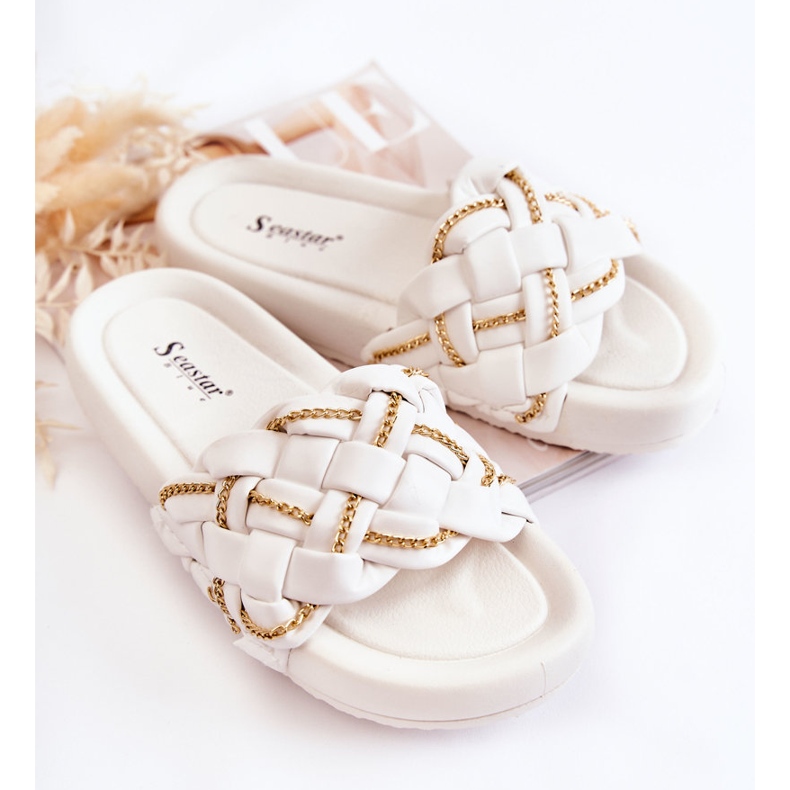 PS1 Babuchas De Mujer De Piel Con Cadena Blanco Soline 1 PS1 Babuchas De Mujer De Piel Con Cadena Blanco Soline 1