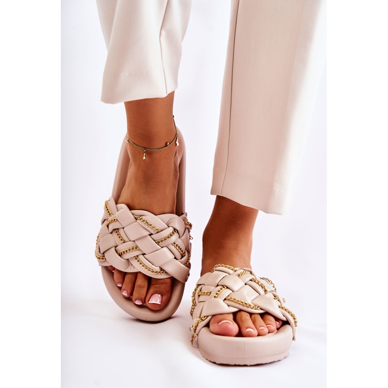 PS1 Babuchas De Mujer De Piel Con Cadena Beige Soline 1