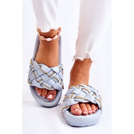 PS1 Pantuflas De Mujer De Piel Con Cadena Azul Soline 1
