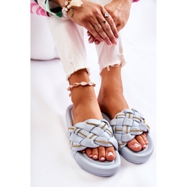 PS1 Pantuflas De Mujer De Piel Con Cadena Azul Soline 4