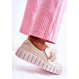 PA2 Zapatillas Slip-On De Mujer De Piel Con Adorno Mirana Beige 7