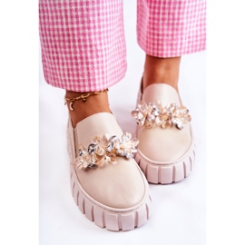 PA2 Zapatillas Slip-On De Mujer De Piel Con Adorno Mirana Beige 6