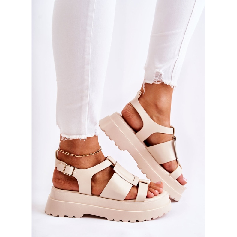 PS1 Sandalias De Mujer En Piel Con Plataforma Corene Beige 2
