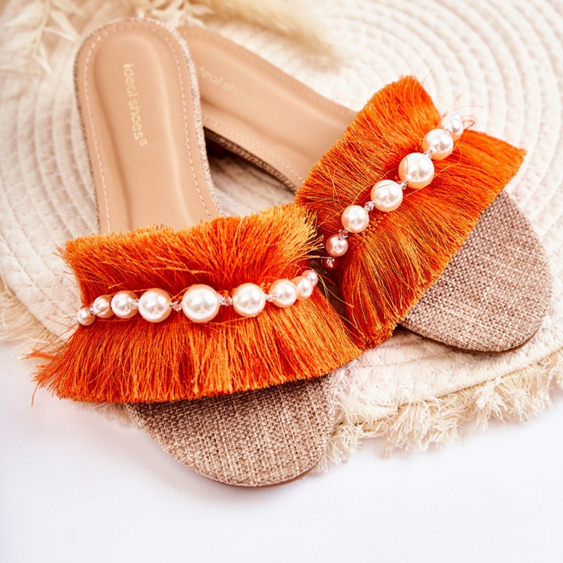 PG2 Pantuflas De Mujer Con Cinturón Ramisa Naranja Decorativo 1