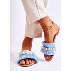 PG2 Pantuflas De Mujer Con Tira Ramisa Decorativa Azul 1