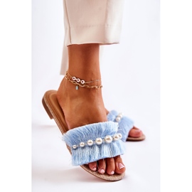 PG2 Pantuflas De Mujer Con Tira Ramisa Decorativa Azul 4