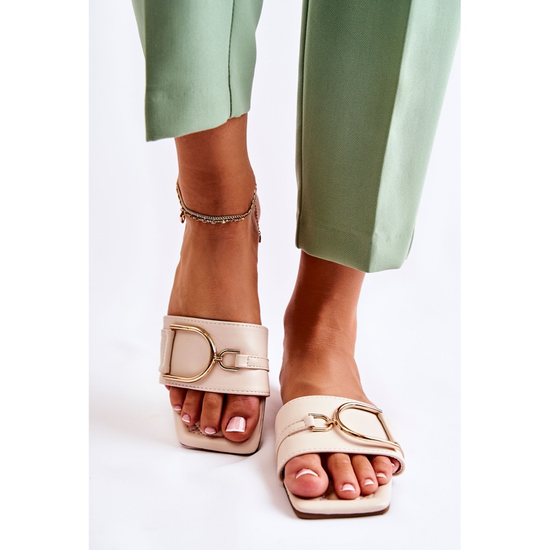 PG2 Pantuflas De Mujer Clásicas De Piel Con Adorno Shilla Beige dorado 1