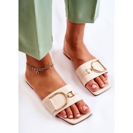 PG2 Pantuflas De Mujer Clásicas De Piel Con Adorno Shilla Beige dorado 3