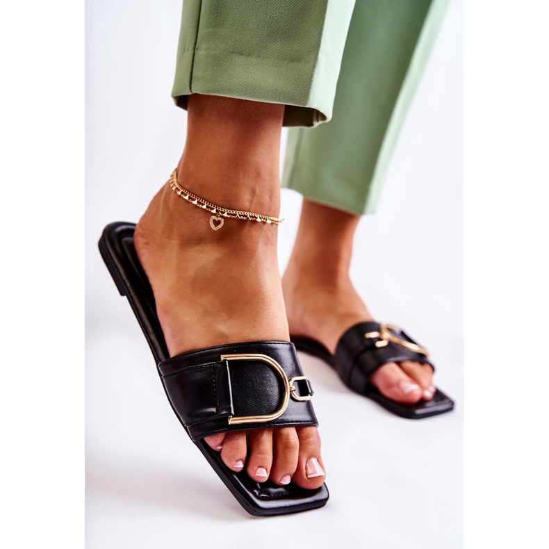 PG2 Pantuflas Clásicas De Mujer De Piel Con Adorno Shilla Negro 2