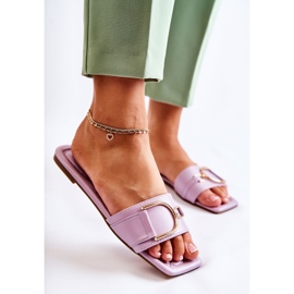 Pantuflas Clásicas De Mujer De Piel Con Adorno Violeta Shilla 5