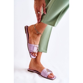 Pantuflas Clásicas De Mujer De Piel Con Adorno Violeta Shilla 6