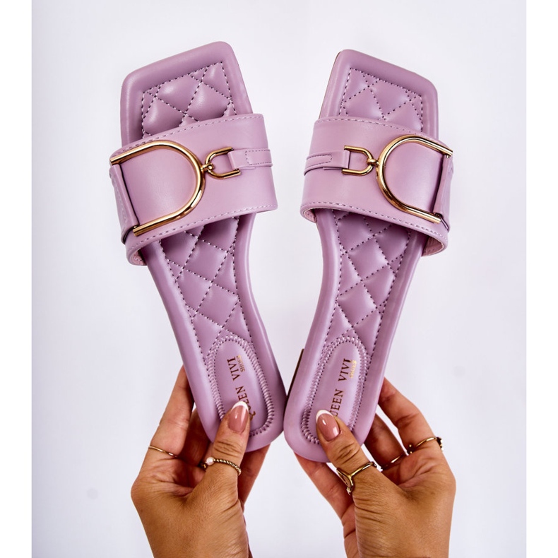 Pantuflas Clásicas De Mujer De Piel Con Adorno Violeta Shilla 2
